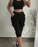 Women's Cargo Jogging Pants with Elastic Waist and Utility Pockets
