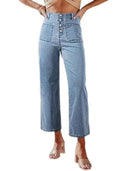 Chic Women's High-Waisted Baggy Denim Jeans with Side Pockets