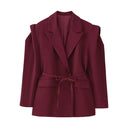 Chic Oversized Blazer Jacket with Belt and Shoulder Pads