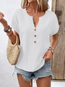 Chic Women's Short Sleeve Blouse with Button Details