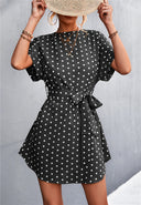 Chic Women's Polka Dot Dress with Waist Belt