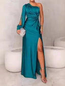 Chic Women's Asymmetrical Evening Dress with Pleats
