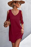 Chic Women's Mini Dress with Lace Inset and V-Neck Design
