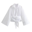 Chic Women's Blouse with Wide Sleeves and Bow Detail