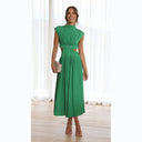 Chic Women's Maxi Dress with Stand-Up Collar and Unique Cut-Out Design