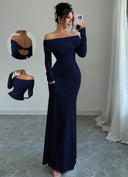 Chic Off-Shoulder Maxi Dress with Long Sleeves