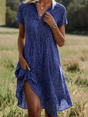 Button Closure Asymmetrical Hem Women's Dress