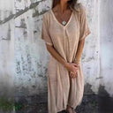 Chic Women's Long Sleeve V-Neck Dress with Flowing Design