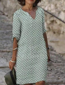 V-Neck Midi Dress with Button Detail for Women