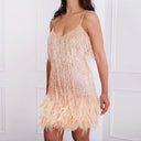 Glitter Evening Dress with Feathers & Shimmering Accents