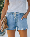 Women's Distressed Denim Shorts with Stretch Waist