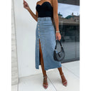 Stylish Women's Denim Midi Skirt with Side Slit