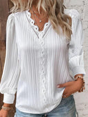Textured Ladies' Blouse with Romantic Lace Accents