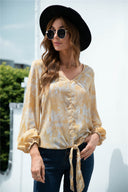 Chic Women's Blouse with Flowy Sleeves and Knot Accent