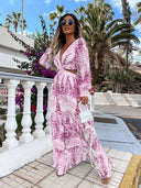 Chic Women's Maxi Dress with V-Neck and Flirty Ruffles