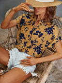 Floral Print Women's Blouse with Button Placket