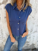 Chic Short Sleeve Blouse with Handy Pockets