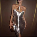Elegant Women's Party Dress with Slit & Gold Accents