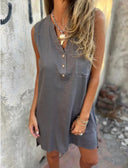 Chic Women's Viscose Summer Dress with Button Accents