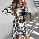 Chic Striped Wrap Dress with Waist Belt