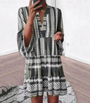 Graphic Pattern Women's Wrap Dress with Statement Sleeves