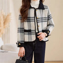 Checked Blazer Jacket for Women with Removable Pockets & Button Accents