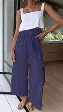 Women's Palazzo Pants with Stretchy Waist and Flowing Legs