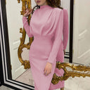 Chic Floor-Length Dress with Stand-Up Collar and Ruching Design