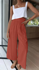 Women's Palazzo Pants with Stretchy Waist and Flowing Legs