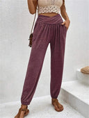 Women's Relaxed Fit Pants with Wide Waistband and Side Pockets