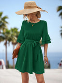 Ruffled Hem Women's Dress with Stylish Belt