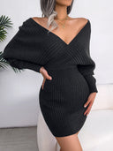 Chic V-Neck Knitted Mini Dress for Women