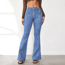High-Waisted Flared Jeans with Chic Button Accents