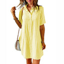 Chic Women's Knee-Length Check Shirt Dress with Button Placket