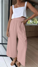 Women's Palazzo Pants with Stretchy Waist and Flowing Legs