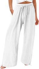 Chic Women's Wide-Leg Summer Trousers with Elastic Waist and Side Pockets