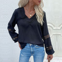 Chic V-Neck Women's Blouse with Lace Accents