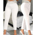 Chic Women's High-Waisted Pants with Decorative Inserts