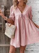 V-Neck Summer Dress with Gathered Design for Women