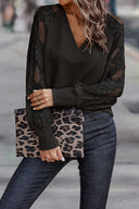 Chic V-Neck Blouse with Lace Sleeves