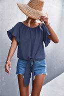 Chic Women's Blouse with Knot Detail and Puffed Sleeves
