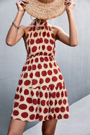Stylish Halter Dress with Dots and Flared Skirt
