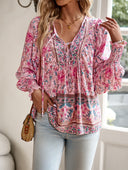 Boho Floral Blouse with Bow Detail