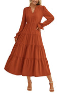 Women's Ruffle-Detail Maxi Dress with V-Neck Design