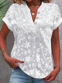 Floral Embroidered Women's V-Neck Blouse
