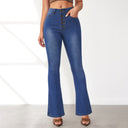 High-Waisted Flared Jeans with Button Accent