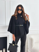Stylish Cape Blouse with Pleated Detail and Accent Belt