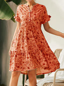 Floral Dress with Button Placket & Ruffle Accents