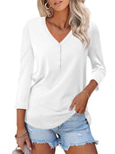 Women's Button Placket V-Neck Long Sleeve Top
