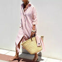 Striped Long Sleeve Shirt Dress with Belt